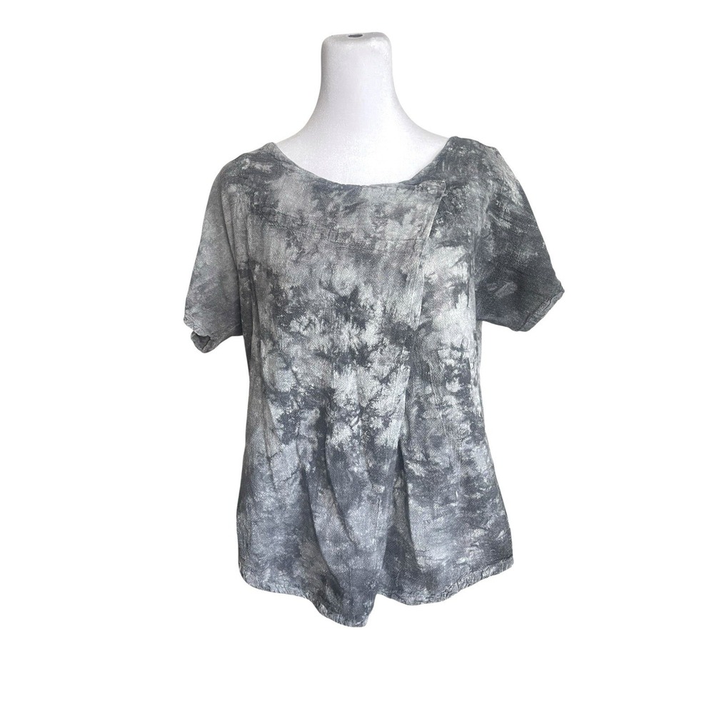 Oh My Gauze Short Sleeve Top OS Gray Tie Dye Cotton Lagenlook Grunge Artsy